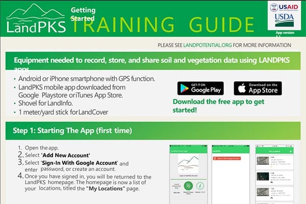 LandPKS Training Guide Page 1 Screenshot