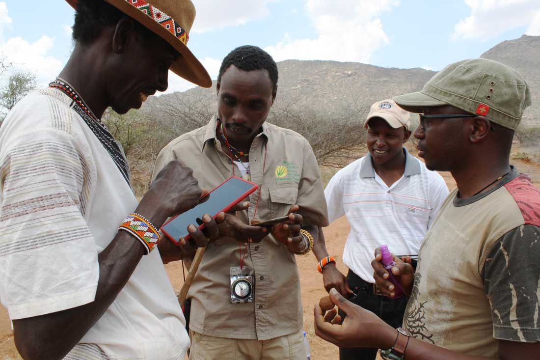 a group of people use the app in the field