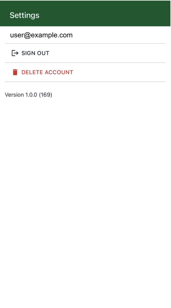 Screenshot of the settings screen