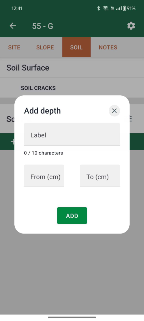 a dialog box prompting the user to label and prove the start and end depths