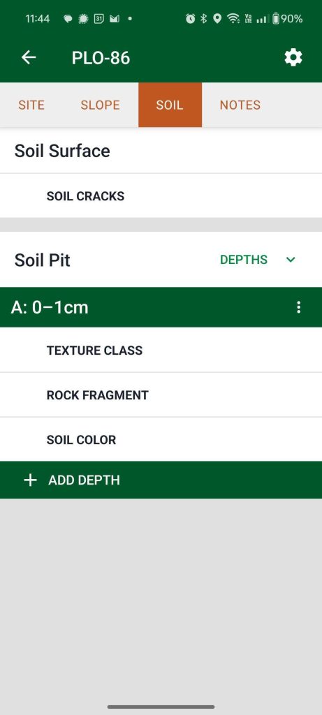 screenshot of the soil id screen, focusing on the soil tab, in which an option to input texture class is visible