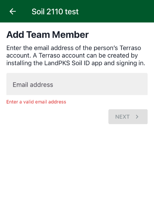 Add Team Member a field for entering the email address of a new team member